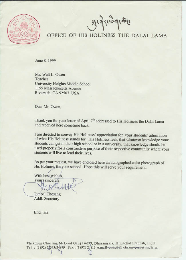The Dalai Lama's letter