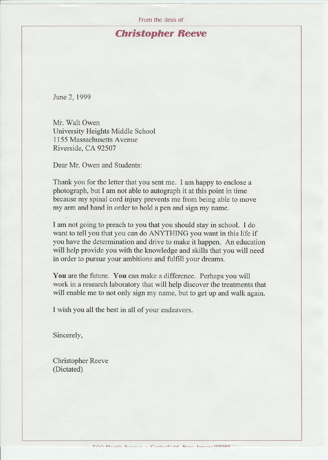 Christopher Reeve's letter