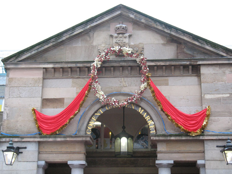 Red bunting outside Covent Garden