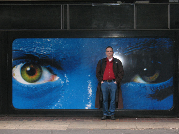 Walt, being stared at by a Blue Man